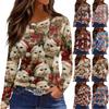 Женская модная повседневная свободная футболка с разрезом и круглым вырезом с длинным рукавом с принтом, женский топ