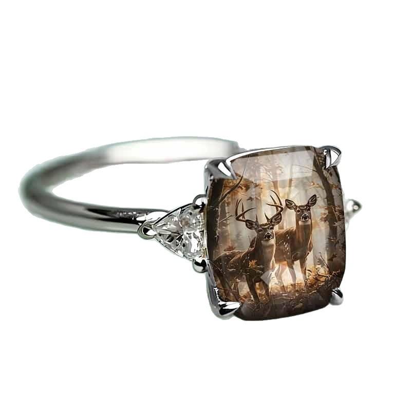 European and American Ring Forest Double Deer Imagery Ring Art Niche Retro European and American Style Jewelry