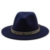 Women Men Woolen Fedora Hat With Black Leather Gentleman Elegant Lady Winter Autumn Wide Brim Jazz Church Panama Sombrero Cap