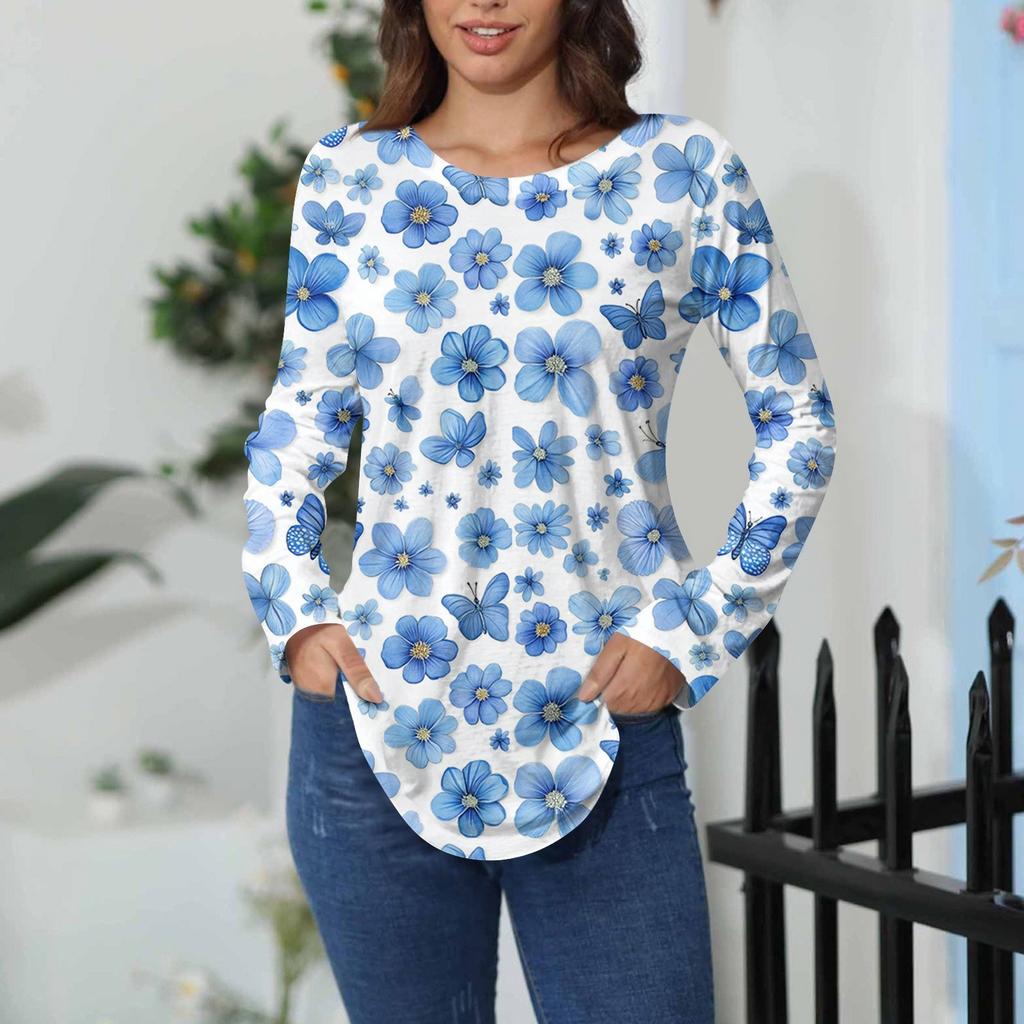 Tee Shirts For Women Fall Casual Long Sleeve Shirts Sweatshirt Vintage Graphic Printing Top Pullover