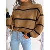 Полосатый свитер с рукавами-фонариками, повседневный свитер с длинными рукавами и воротником-стойкой, повседневные топы на осень и зиму, женская одежда