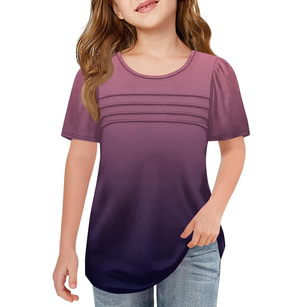Children Fold T-shirts Short-sleeved Summer Round Collar Gradient Leisure Coat T-shirt