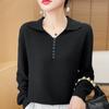 Осенне-зимний вязаный свитер с лацканами, с длинными рукавами, женский, горизонтальная нить, однотонный, свободный, темпераментный, нижняя рубашка