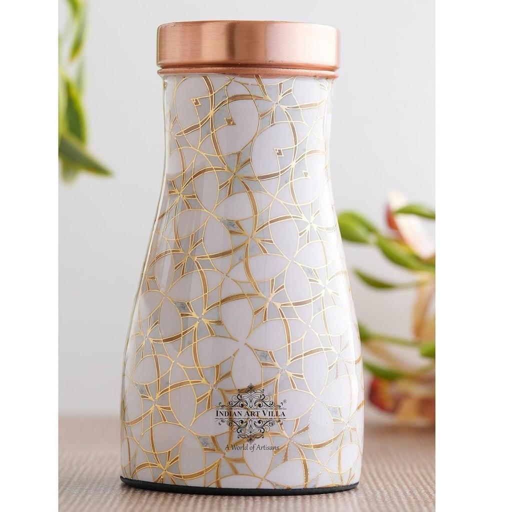 Gold Block Print Copper Water Bedroom Bottle, Designer Copper Drinkware, Volume- 950 ML