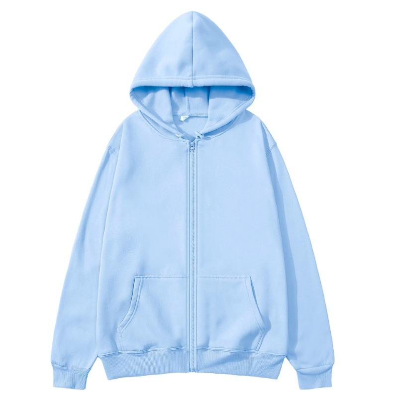 Autumn Winter Men's Women's Same Zipper Sweatshirt Cardigan Hooded Sweatshirt Solid Color Blank Sportswear Top