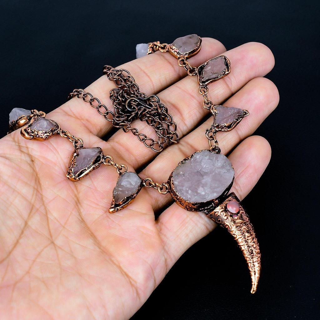 Украшения из розового кварца, Медный гальванопластический кулон, Украшения из драгоценных камней ручной работы, Подарки для жены, Совершенно новый кулон