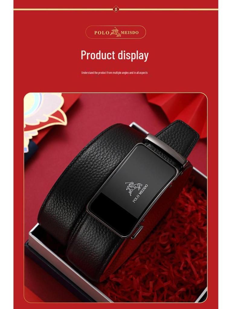 Paul Genuine Benmingnian Men's Premium Leather Belt with Automatic Buckle - Top Layer Cowhide, High-End Quality