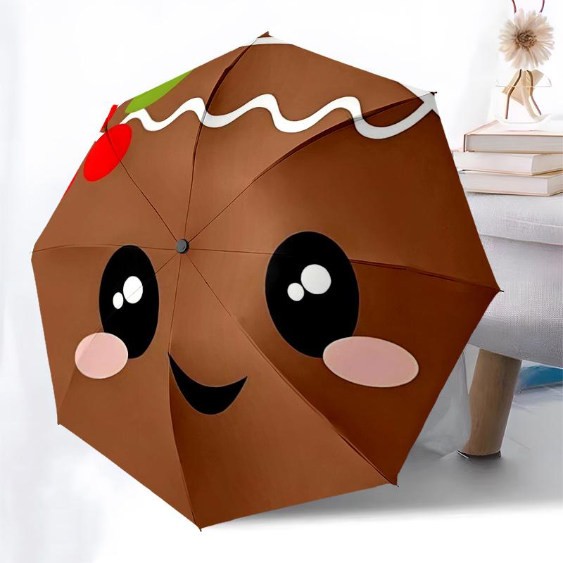Gingerbread Man Themed Travel Umbrella-8 Ribs Automatic Opening and Closing, Portable Folding Design, Compact and Stylish Umbrella Suitable