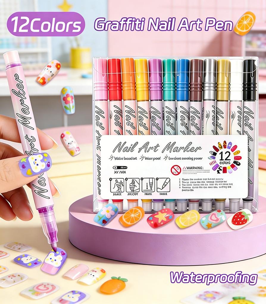 Nail Art Pens Set Waterproof Nail Graffiti Marker Diy Painting Drawing Nail Art Tools For Manicure Accessories
