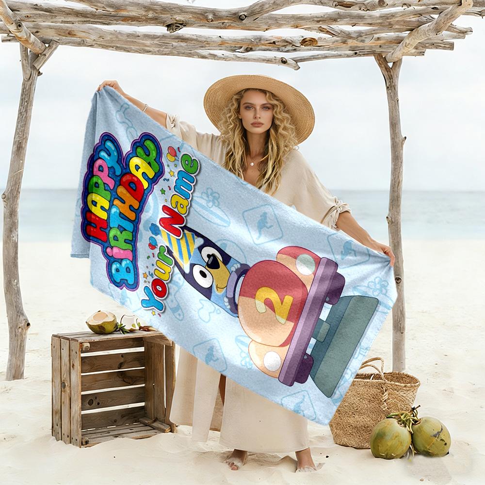 Bluey Personalized Name Beach Towel Super Soft Microfiber Quickdry Fabric Ideal for Travel Outdoor Swim Pool Yoga Surf Camping Hiking Gym Gift Holiday