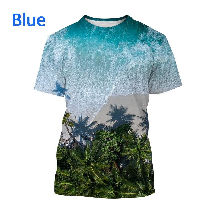 Летние мужские повседневные модные уличные футболки с 3D-принтом и короткими рукавами и узором пальмы в гавайском стиле.