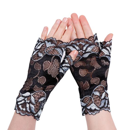 Women Sheer Lace Gloves Vintage Floral Wrist Gloves Fingerless Bridal Gloves for Derby Tea Party Opera Evening Prom Cosplay