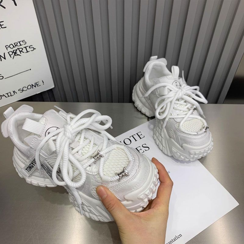 Korean Version of Retro Slim Daddy Shoes Women's 2025 New Breathable Mesh Letter Platform Casual Sports Shoes