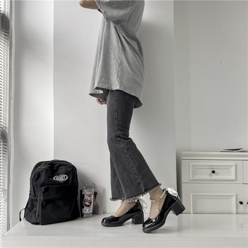 2024 New Women's Shoes French Bow Fairy Style Thick Heel Round Toe Mary Jane Solid Color Sweet Elegant Versatile Women's Shoes