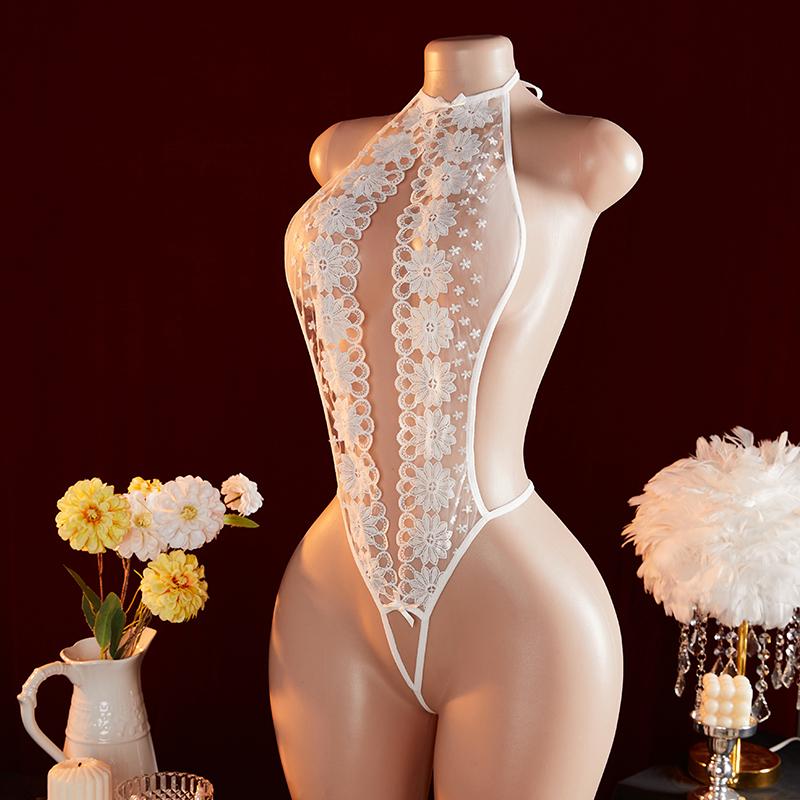 Белое Сексуальное Кружевное Эротическое Белье без Ластовицы, Комплект, Бэбидолл с Глубоким V-вырезом, Трусики без Ластовицы, Экзотическое Боди, Пижама, Костюмы