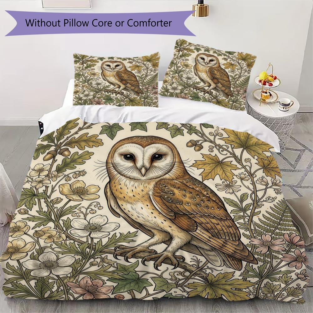 Classic Realism Owl Pattern Bedding uilt Set uilt Cover Pillowcase Home Decoration Birthday Gift (1 * duvet cover + 2 * pillowcase without core)