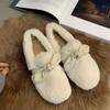 Модная женская обувь 2024 года, зимние новые повседневные мокасины без застежек, повседневные зимние туфли с круглым носком, на шнуровке, однотонные, с бантом