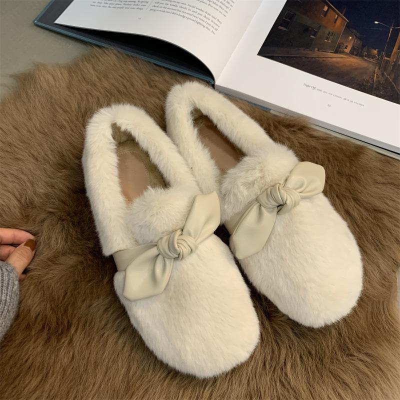 Модная женская обувь 2024 года, зимние новые повседневные мокасины без застежек, повседневные зимние туфли с круглым носком, на шнуровке, однотонные, с бантом