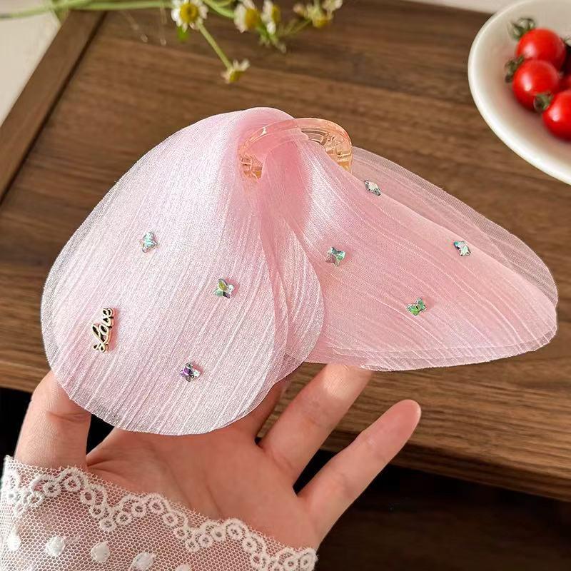 Snow Mist Butterfly Bright Tulle Butterfly Hair Clips Women's French Neck Shark Clip Hair Accessories