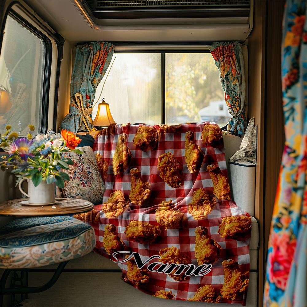 Delicious Fried Chicken On Checkered Tablecloth Blanketcustomize Your Name Lightweight Comfortable And Stylish Blanket For Travel Bed Home Chair