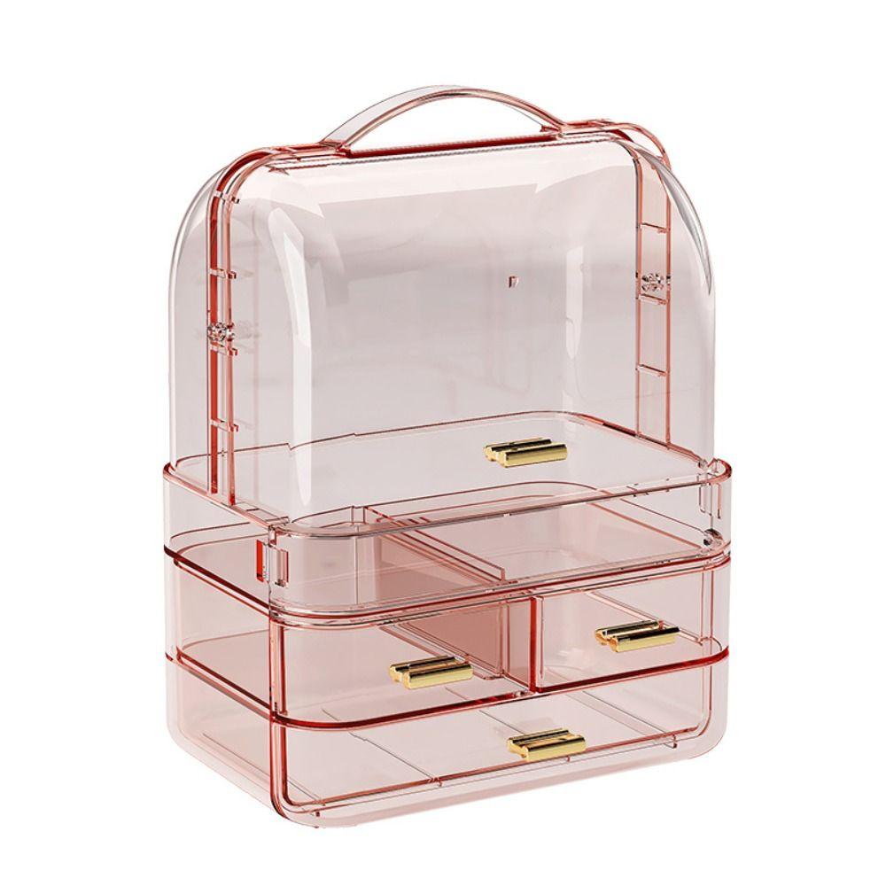 Clear Cosmetics Storage Box with Lid and Handle Lipstick Holder Makeup Storage Rack  Dressing Table