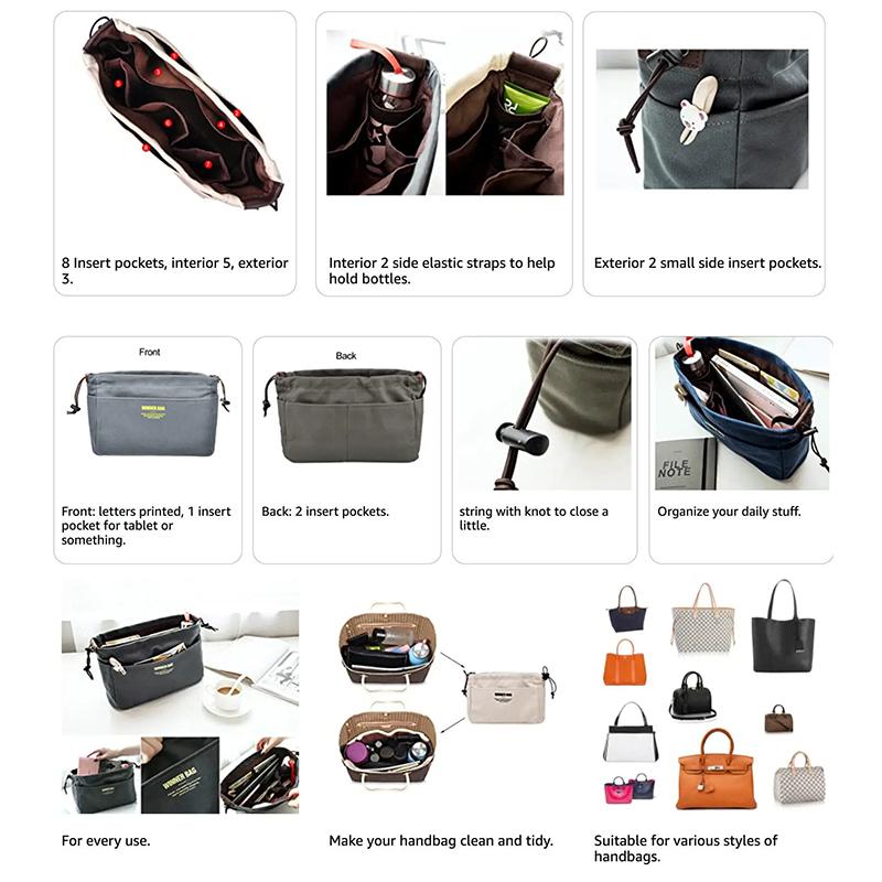 Drawstring Canvas Storage Organizers Multi-Pockets Liner Bag Lightweight Portable Travel Storage Bag