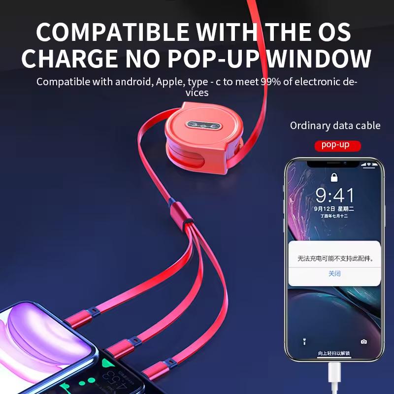 Новый выдвижной кабель для быстрой зарядки Android TYPE-C Apple Xiaomi Samsung с оплеткой «три в одном» для передачи данных мобильного телефона