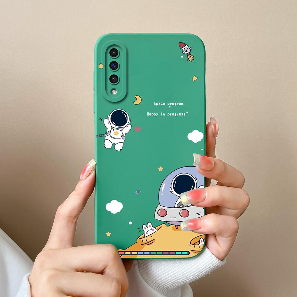 Чехол для Samsung A50 A50S Милый Астронавт Защита объектива камеры Мягкий Жидкий Силикон Задняя крышка для Samsung Galaxy A 50 50S Capa