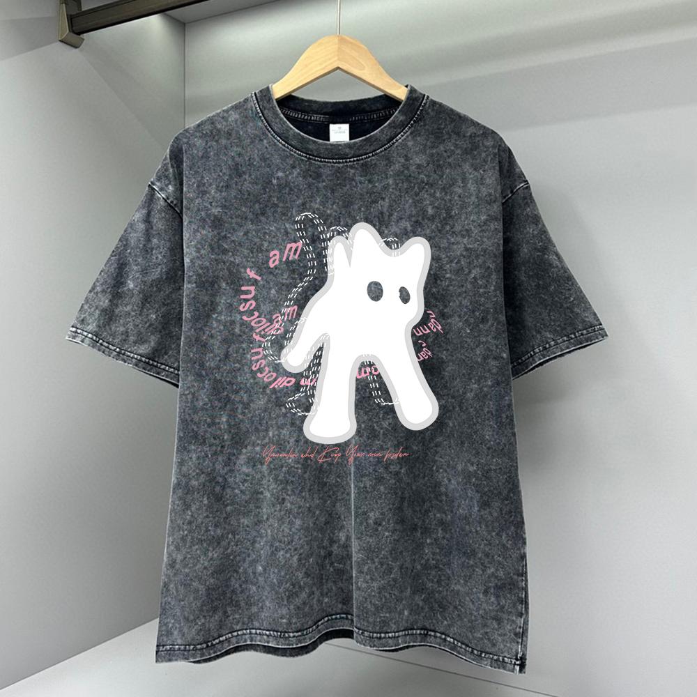 White Funny Cat Personality Men T Shirts Breathable Street Tee Clothes Cotton Fashion Loose Casual Oversized T Shirt