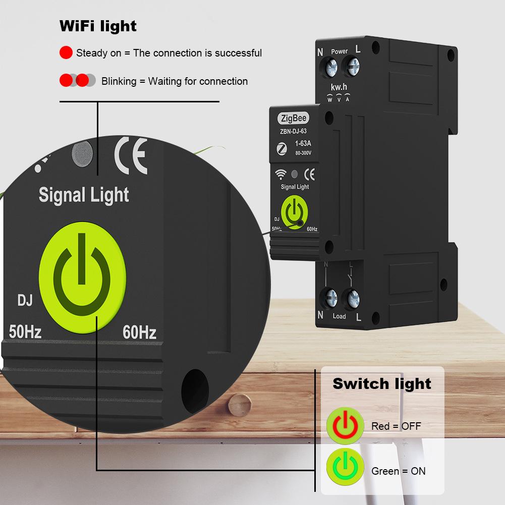 Умный ZigBee Автоматический выключатель TUYA: 63А, Защита от утечки и перенапряжения, Предоплатный счетчик, Двунаправленный PV-учет.