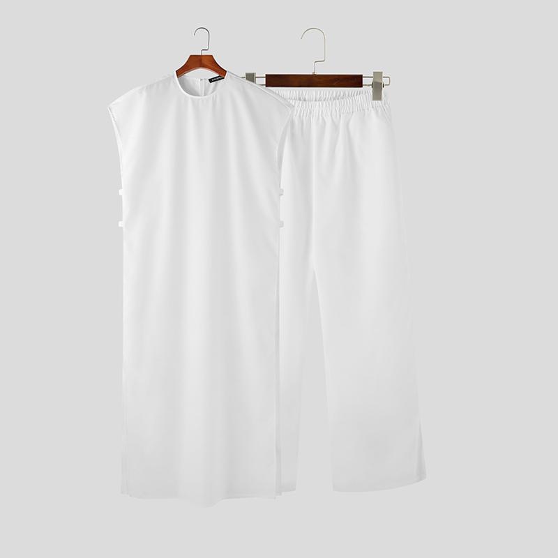 INCERUN Летние мужские комплекты из 2 предметов, топы без рукавов, длинные брюки с эластичной резинкой на талии