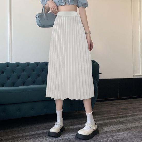 Autumn Winter Pleated Skirt Elastic High Waist Calf-Length Casual Loose Skirt Elegant Ladies Solid Color Long Skirt Women Clothing Streetwear