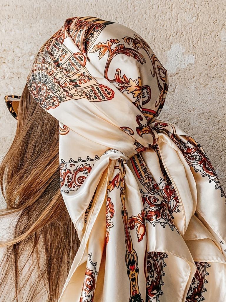 Square Silk Scarf Women Luxury Brand Satin Print Hijab Scarves Muslim Pareo Bandana Female Shawl Wrap Headband Foulard 90*90cm