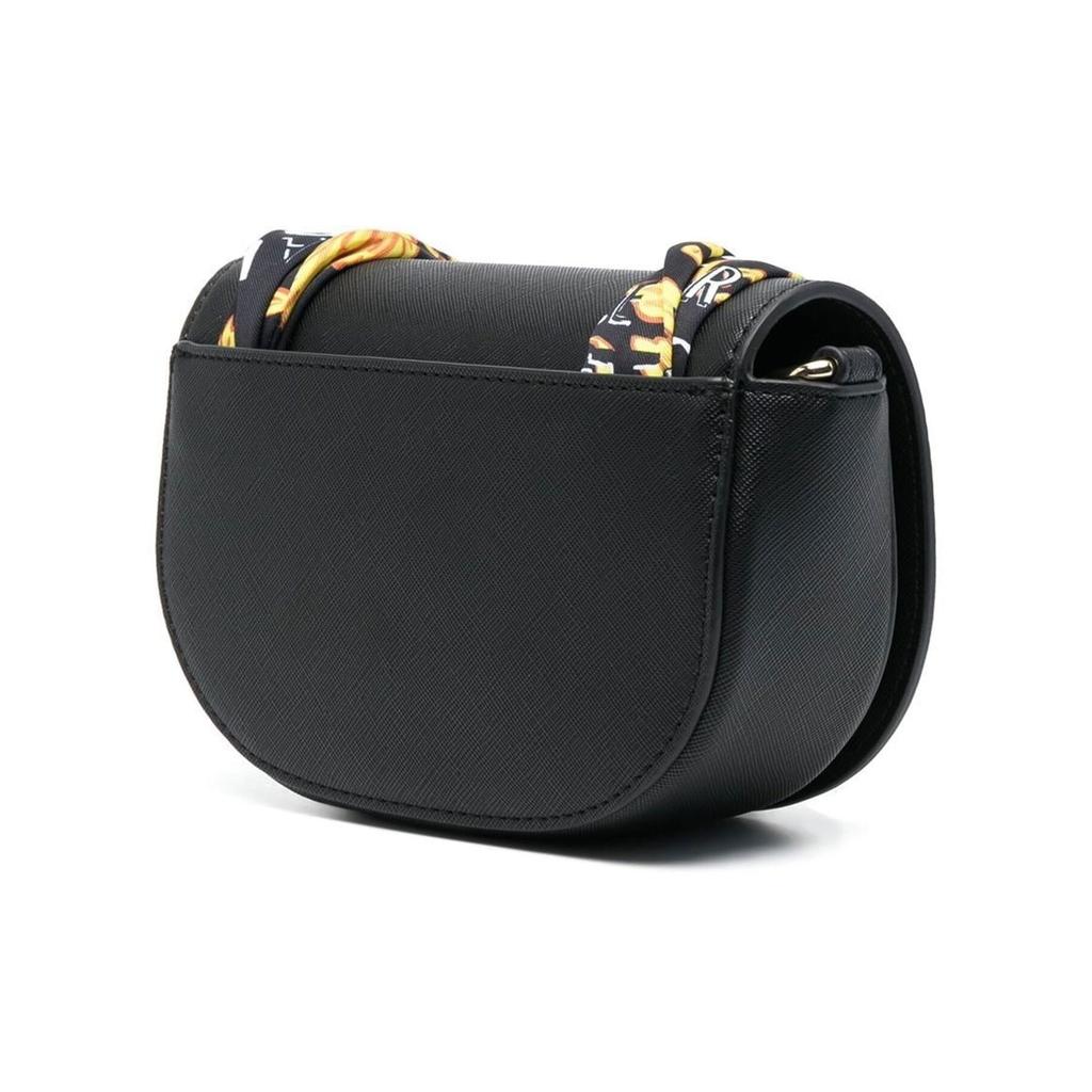 Versace Jeans Couture Logo Print Scarf Tie Flap Leather Saddle Bag Women Shoulder Bag Black 74VA4BAB-ZS467-899