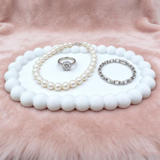 Decorative Jewelry Tray 3D Printed Small Trinket Dish with Beaded Trim Cute Ring Holder Plate for Rings Earrings Necklaces Bracelet Watch Keys