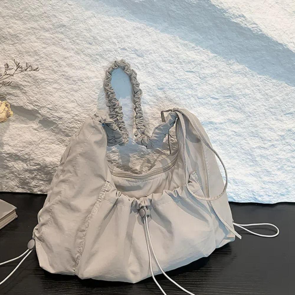 Однотонная сумка-тоут с завязками на шнурке, легкая нейлоновая сумка через плечо, дышащая плиссированная сумка через плечо