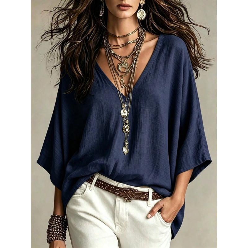 Women S Loose Fit V Neck 3 4 Sleeve Casual T Shirt