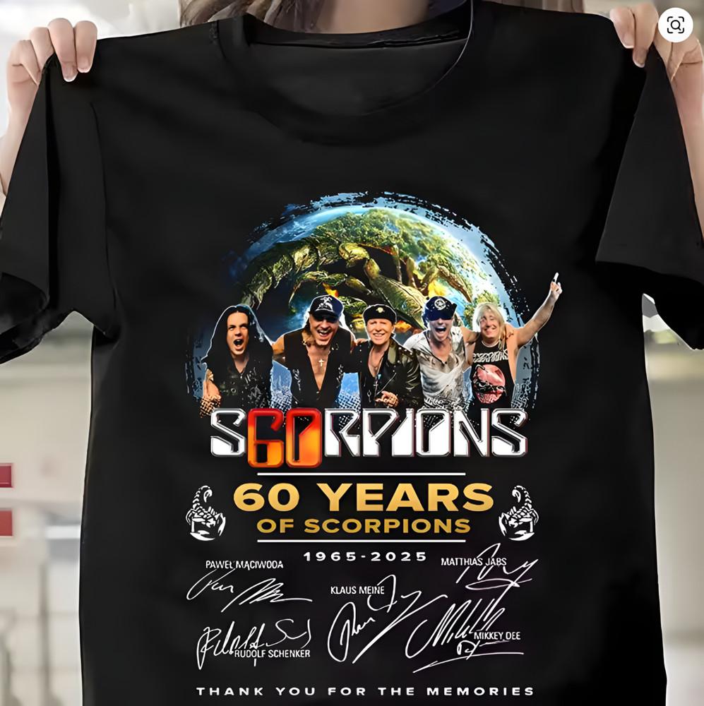 Scorpions 60 Лет 1965-2025 Футболка, Спасибо За Воспоминания Подписи Футболка Унисекс Футболка