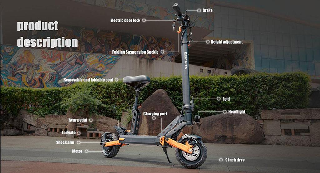 Electric Scooter Foldable Kukirin G2 Pro 600W Motor Top Speed 45Km/h With Removable Seat 48V 15.6AH Range 58Km Load 120Kg