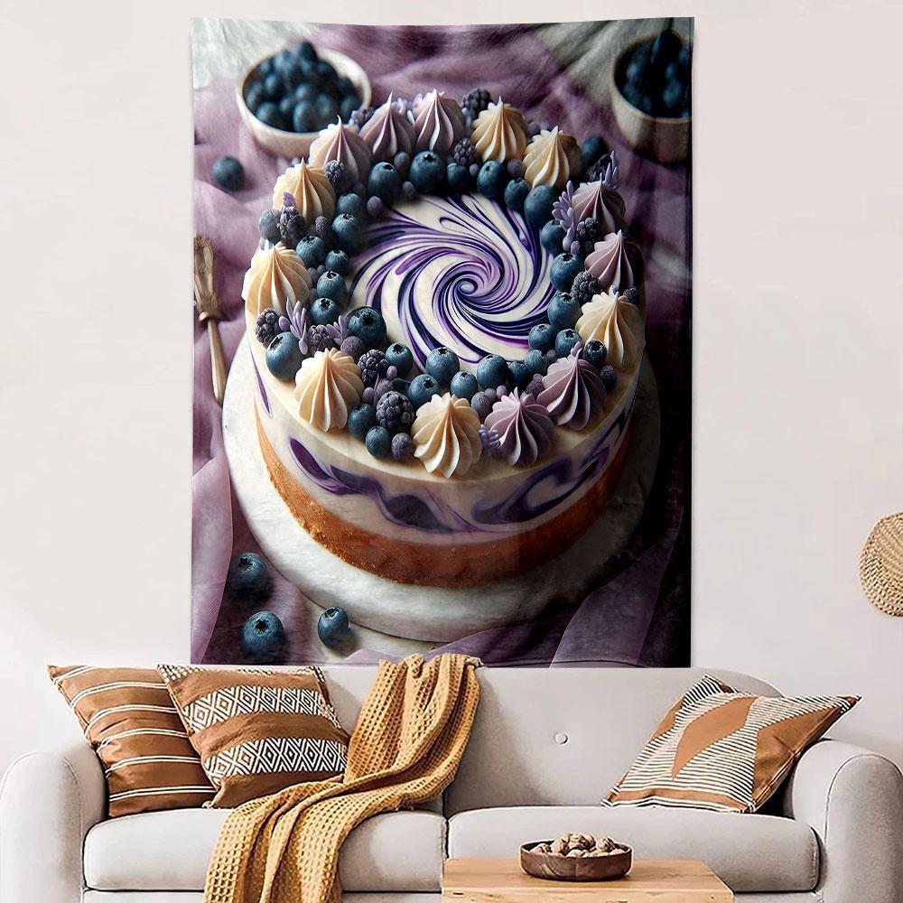 "Blueberry Swirl Dessert Design" Patterned tapestry home decor, suitable for bedroom and living room, gift