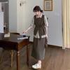 2025 Spring/Fall Women's Fashion Set: High-End Vest, Long Sleeve Shirt & High Waist Slimming Midi Skirt