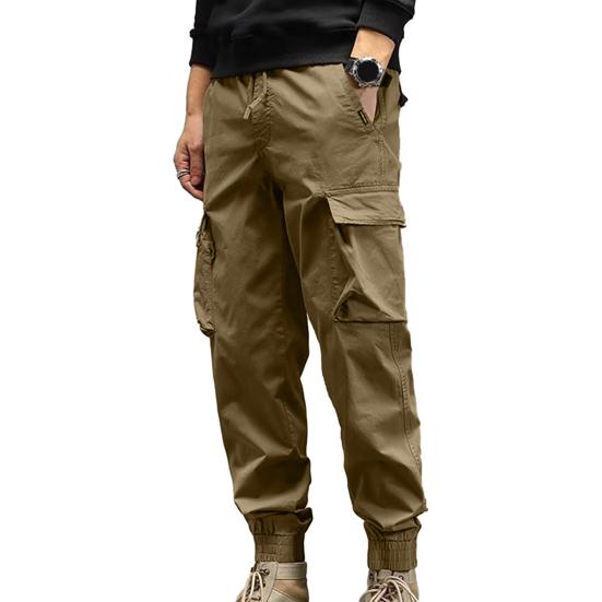 Мужские брюки-карго с ремешками на щиколотке, свободные однотонные брюки с несколькими карманами, мягкие дышащие шнурки с эластичной резинкой на талии, повседневные спортивные мужские спортивные штаны, длинные брюки