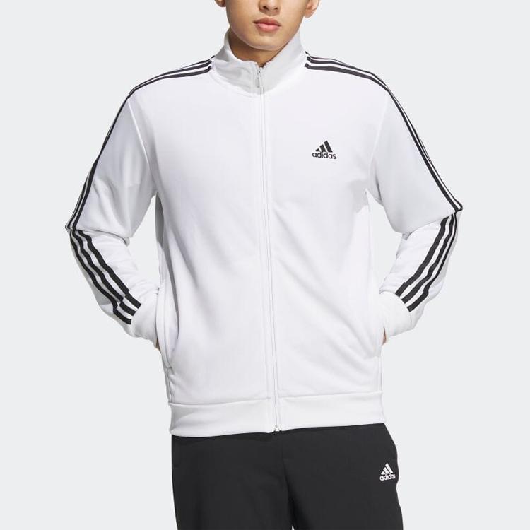 adidas Куртка мужская с вышитым логотипом в полоску и цветными блоками, воротником-стойкой, белая IA9448