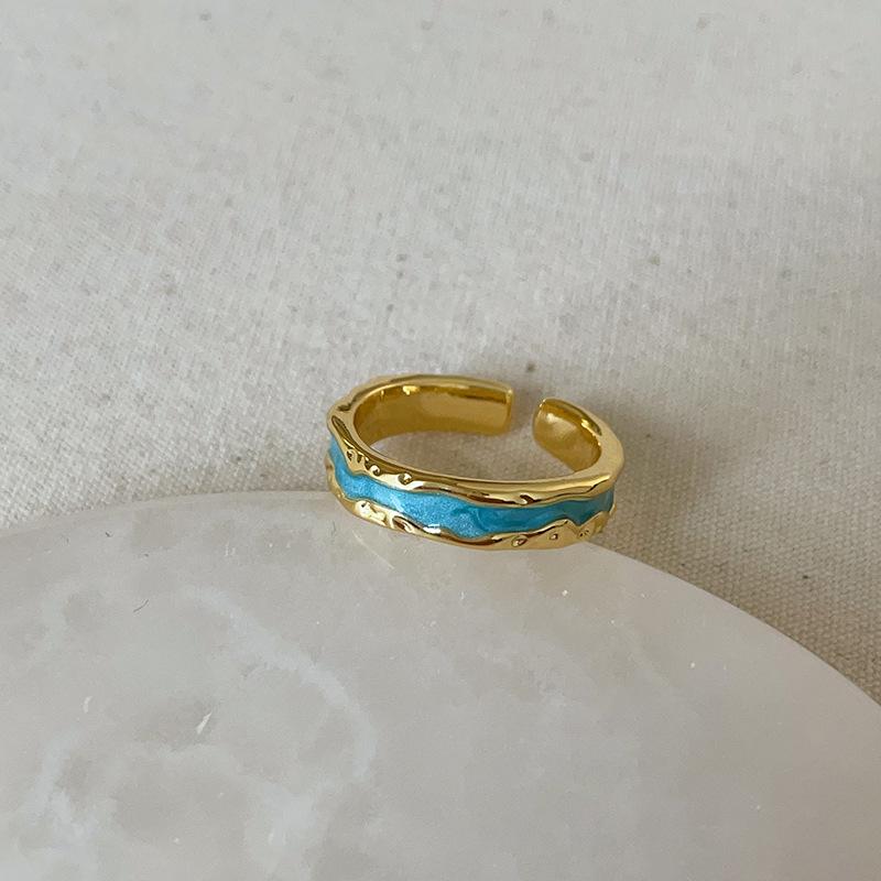 Металлическое открытое кольцо с синей каплей масла, женское, нишевое, уникальное, с модной индивидуальностью и темпераментом, элегантное кольцо для работы