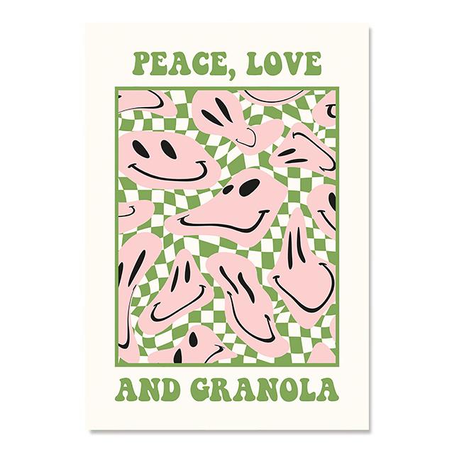 Abstract Smiley Poster Aesthetics Rainbow Bear Print Hippie Doodle Canvas Painting Checkerboard Art Wall Picture Home Room Decor