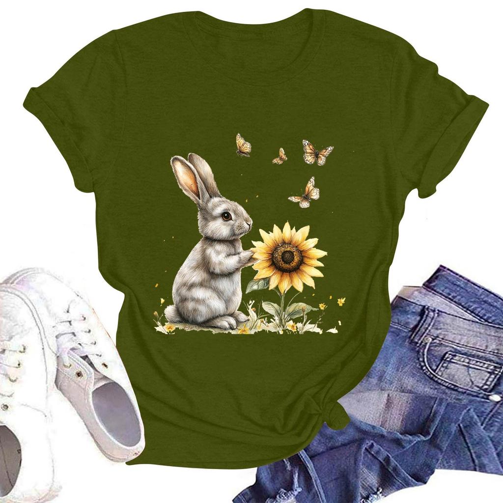 Women's Casual Round Neck Short Sleeve Pullover Printed T-Shirt Top