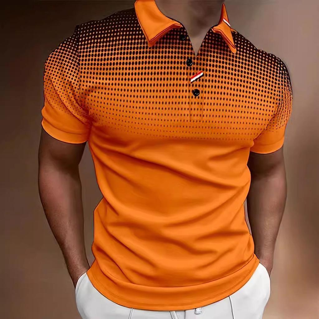 Модная мужская новая рубашка поло с пуговицами и градиентом, мужская спортивная рубашка поло с коротким рукавом