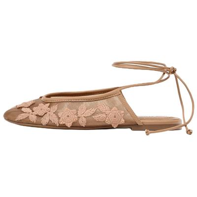 Легкие вязаные балетки в винтажном стиле с вышивкой, женские кроссовки, бежевые 12536510098