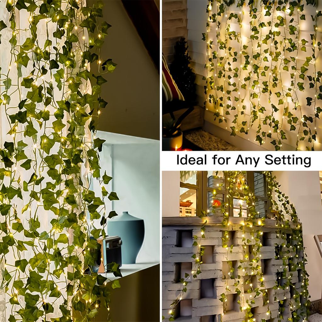 Светодиодная гирлянда из искусственных листьев на батарейках, водонепроницаемая, плющ, цветочная гирлянда, сказочная лампа для украшения сада, патио, свадьбы, дома, вечеринки