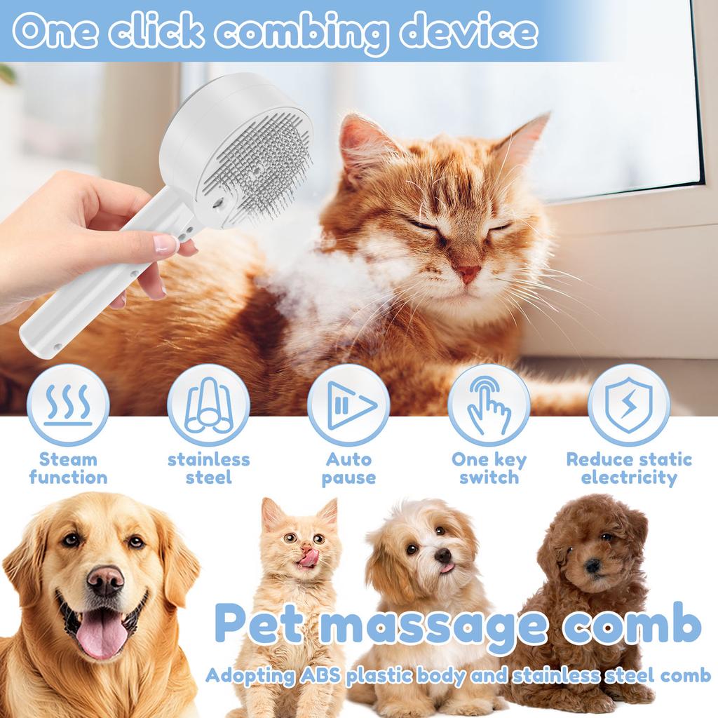 Cat Dog Steamy Brush Shedding Steam Cat Brush Adjustable Pet Grooming Brush Button Steam Spray Hair Bath Hair Removal Brush Comb